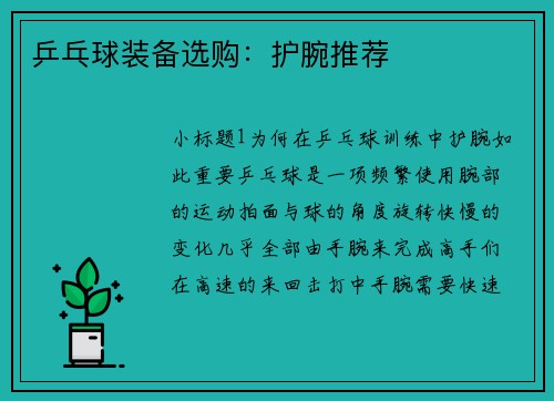 乒乓球装备选购：护腕推荐